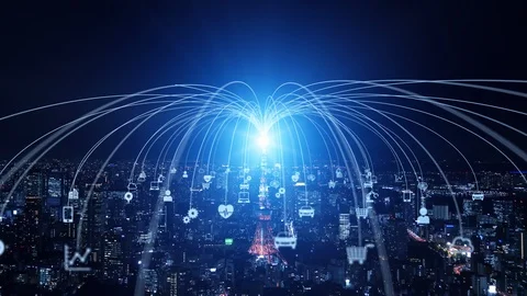 Smart city and communication network concept. 5G. LPWA (Low Power Wide Area). Stock Footage 120915421