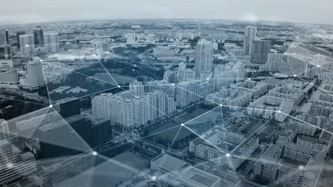 Smart city and communication network concept. 5G. LPWA (Low Power Wide Area). Wi Stock-Footage 121955873