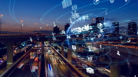 Smart city and communication network concept. 5G. LPWA (Low Power Wide Area). Wi Stock Footage 122492625