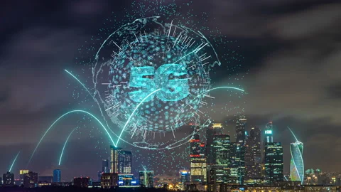 Smart city and communication network concept. Evening city time lapse with Stock Footage 122826825