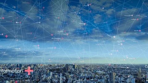 Smart city and communication network concept. 5G. LPWA (Low Power Wide Area). Wi Stock Footage 122920024
