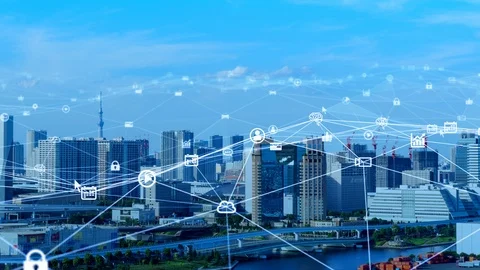 Smart city and communication network concept. 5G. LPWA (Low Power Wide Area). Wi Stock Footage 123282723