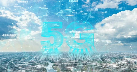 Smart city and communication network concept. Evening city time lapse with Stock Footage 123900595