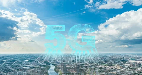 Smart city and communication network concept. Evening city time lapse with Stock Footage 124139975