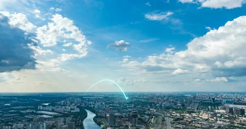 Smart city and communication network concept. Evening city time lapse with Stock Footage 124786874
