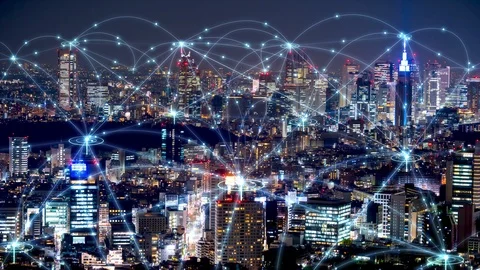 Smart city and communication network (connection concept) in Tokyo, Japan Stock Footage 125519080