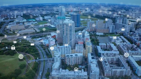 Smart city and communication network concept. 5G. LPWA (Low Power Wide Area). Wi Stock Footage 126311463