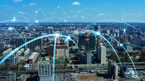 Smart city and communication network concept. 5G. LPWA (Low Power Wide Area). Stock Footage 126629859