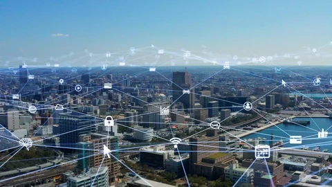 Smart city and communication network concept. 5G. LPWA (Low Power Wide Area). Stock Footage 126632128