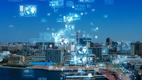 Smart city and communication network concept. 5G. LPWA (Low Power Wide Area). Stock Footage 127689793