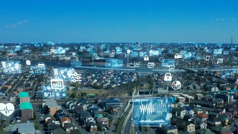 Smart city and communication network concept. 5G. IoT (Internet of Things). Stock Footage 127689975