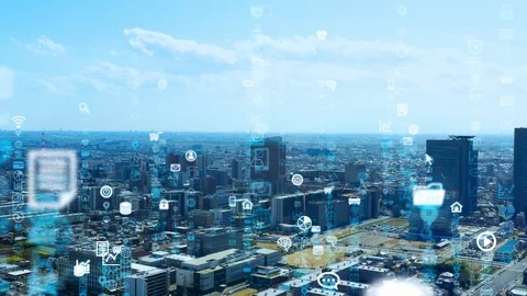 Smart city and communication network concept. 5G. IoT (Internet of Things). Video stock 127874118