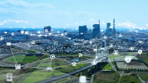 Smart city and communication network concept. 5G. IoT (Internet of Things). Stock Footage 127874411