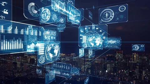Smart city and communication network concept. 5G. IoT (Internet of Things). Stock Footage 128097353