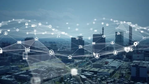 Smart city and communication network concept. 5G. IoT (Internet of Things). Tele Stock Footage 130858646