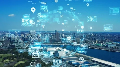 Smart city and communication network concept. 5G. IoT (Internet of Things). Tele Stock Footage 130858758