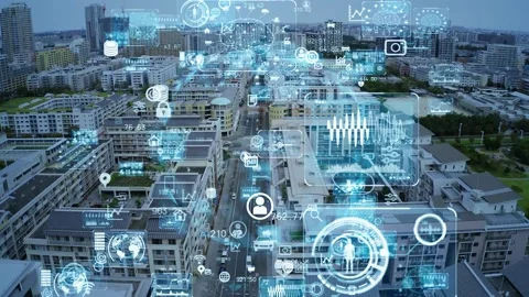 Smart city and communication network concept. 5G. IoT (Internet of Things). Stock Footage 130960641