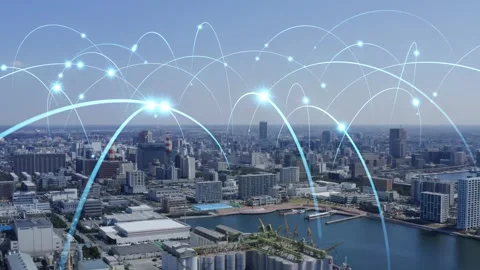 Smart city and communication network concept. 5G. IoT (Internet of Things). Tele Stock Footage 131365954