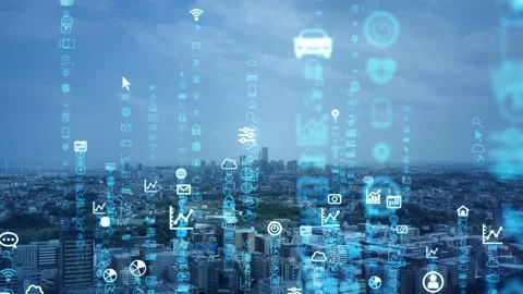 Smart city and communication network concept. 5G. IoT (Internet of Things). Stock Footage 132418034