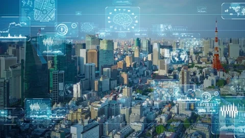 Smart city and communication network concept. 5G. IoT (Internet of Things). Stock Footage 133552340