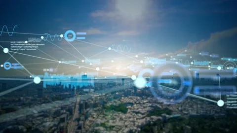 Smart city and communication network concept. 5G. IoT (Internet of Things). Stock Footage 133552344