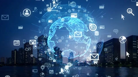 Smart city and communication network concept. 5G. IoT (Internet of Things). Stock Footage 133552351