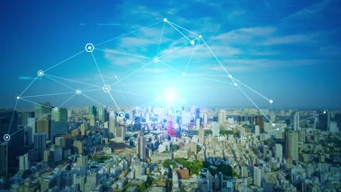 Smart city and communication network concept. 5G. IoT (Internet of Things). Stock Footage 133552380