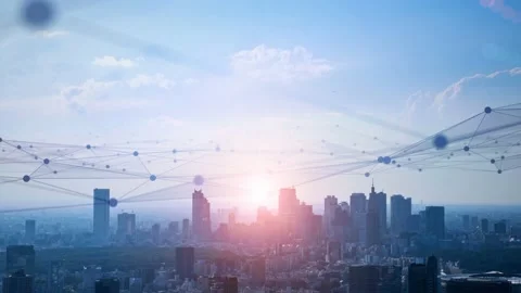 Smart city and communication network concept. 5G. IoT (Internet of Things). Stock Footage 133552394