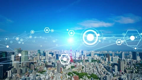 Smart city and communication network concept. 5G. IoT (Internet of Things). Video stock 133552400