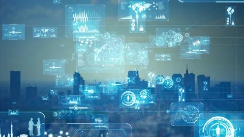 Smart city and communication network concept. 5G. IoT (Internet of Things). Stock Footage 133552414