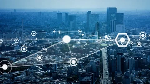 Smart city and communication network concept. 5G. IoT (Internet of Things). Stock Footage 133552471