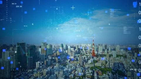 Smart city and communication network concept. 5G. IoT (Internet of Things). Stock Footage 133552476