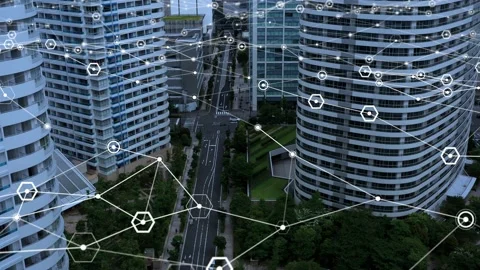 Smart city and communication network concept. 5G. LPWA (Low Power Wide Area). Wi Stock Footage 135194763