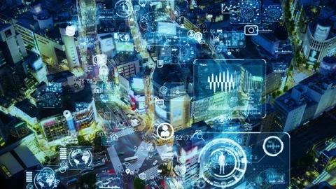 Smart city and communication network concept. Retail as a service. Stock Footage 137693883