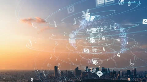 Smart city and communication network concept. 5G. LPWA (Low Power Wide Area). Wi Stock Footage 137693889
