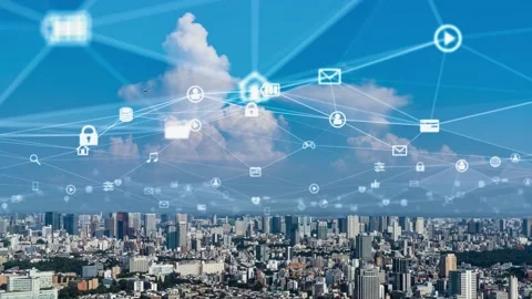 Smart city and communication network concept. 5G. LPWA (Low Power Wide Area). Wi Stock Footage 137693909