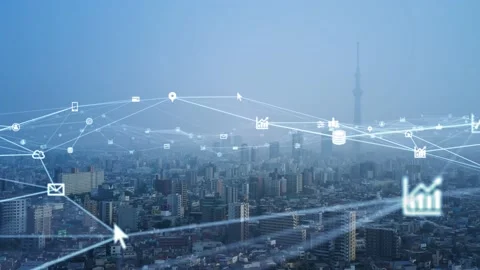 Smart city and communication network concept. 5G. LPWA (Low Power Wide Area). Wi Stock Footage 137693935