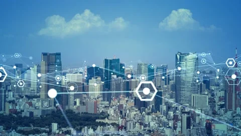 Smart city and communication network concept. 5G. IoT (Internet of Things). Stock Footage 138286448