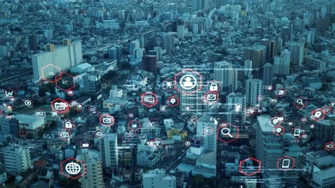 Smart city and communication network concept. 5G. IoT (Internet of Things). Tele Stock Footage 140435076
