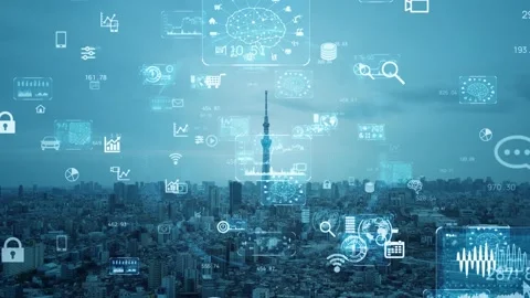 Smart city and communication network concept. 5G. IoT (Internet of Things). Tele Stock Footage 140435170