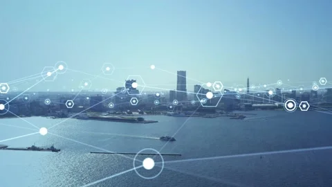 Smart city and communication network concept. 5G. IoT (Internet of Things). Tele Stock Footage 140435377
