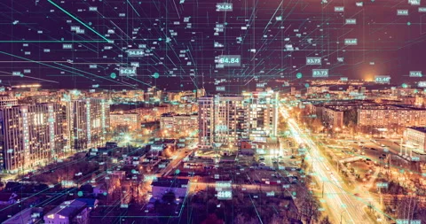 Smart city and communication network concept. 5G. IoT Internet of Things Stock Footage 141900082
