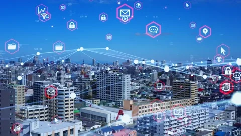 Smart city and communication network concept. 5G. IoT (Internet of Things). Tele Stock Footage 142120927