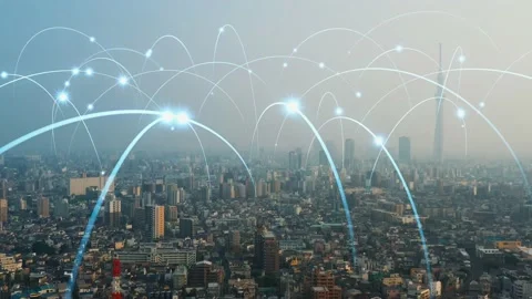 Smart city and communication network concept. 5G. IoT (Internet of Things). Tele Stock Footage 142551356