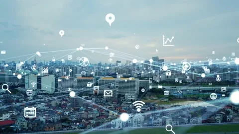 Smart city and communication network concept. Digital transformation. Stock Footage 143391209
