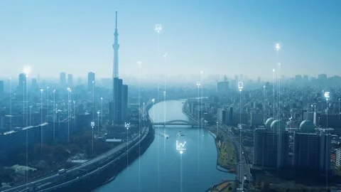 Smart city and communication network concept. Digital transformation. IoT (Inter Stock Footage 144652661