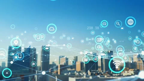 Smart city and communication network concept. Digital transformation. IoT (Inter Vídeos de archivo 144652691