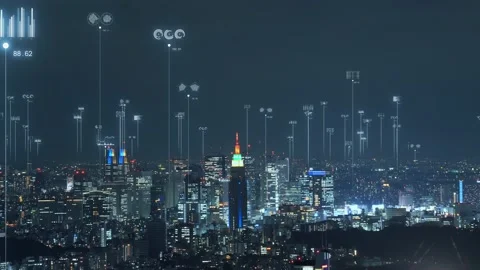 Smart city and communication network concept. 5G. IoT (Internet of Things). Tele Stock Footage 144710664