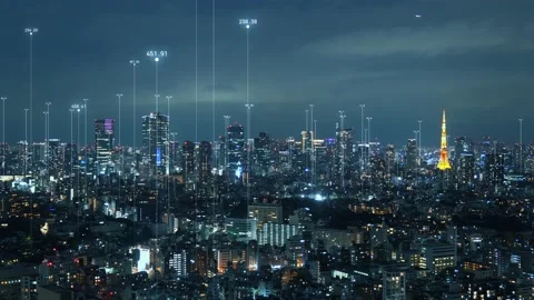 Smart city and communication network concept. 5G. IoT (Internet of Things). Tele Stock Footage 144710686