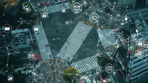 Smart city and communication network concept. 5G. IoT (Internet of Things). Tele Stock Footage 144901639